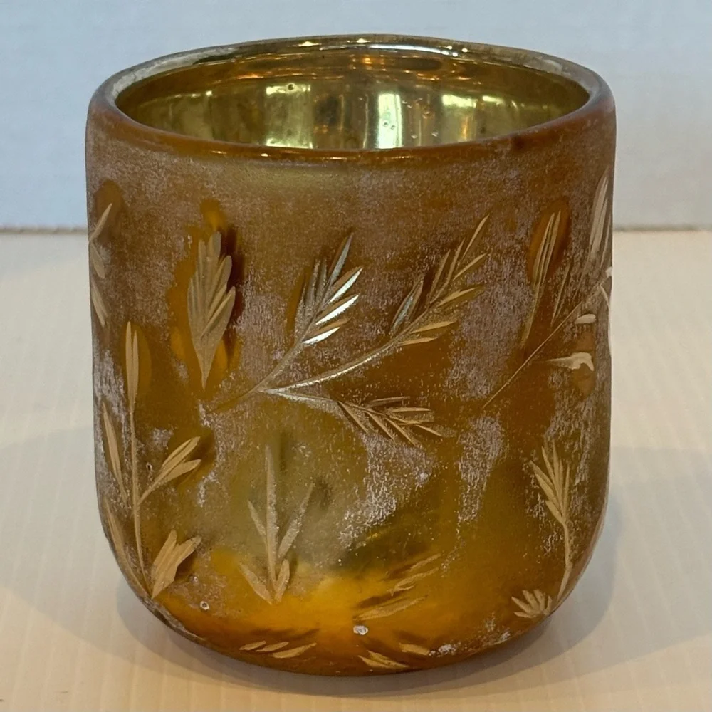Anthropologie Autumn Splendor  Gold  Frosted Leaves Votive Candle Holder/planter
